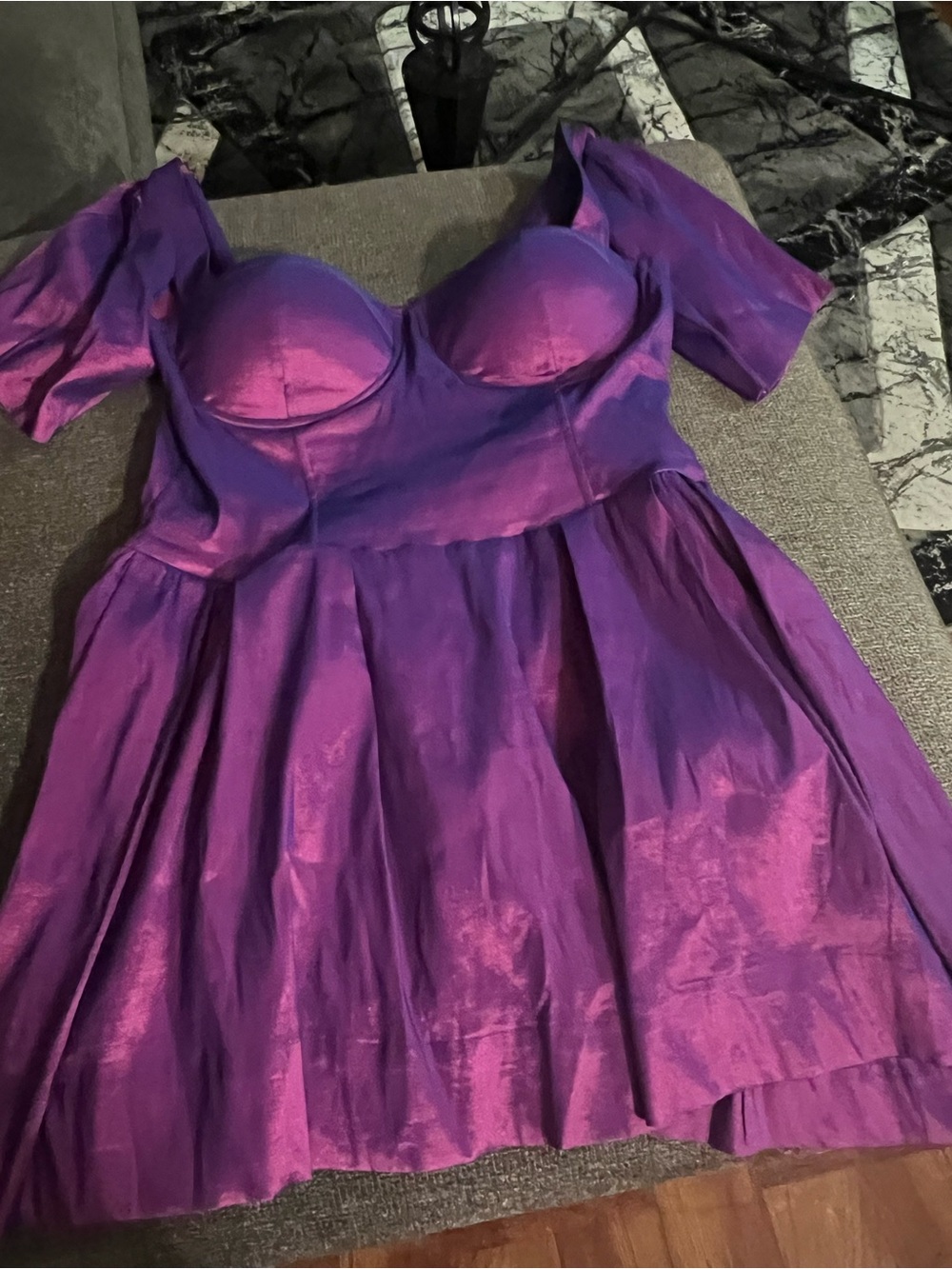 Fashion Nova Purple Satin Off-Shoulder Mini Dress